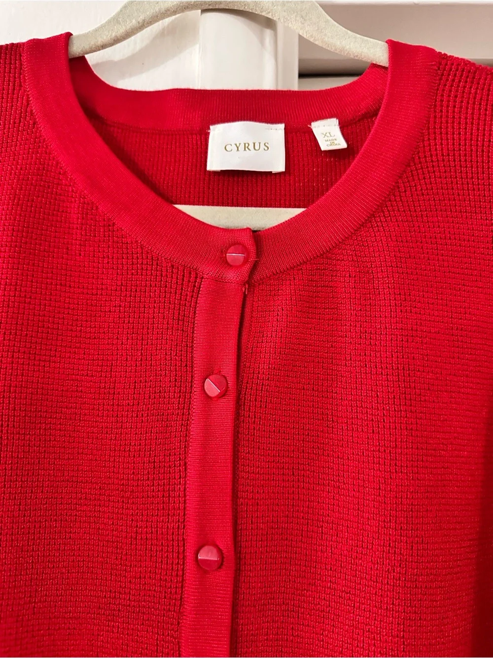 Cyrus Bright Red Button-Front Knit Cardigan